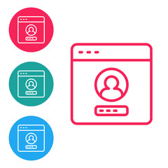 Poster - Red line Create account screen icon isolated on white background. Set icons in circle buttons. Vector