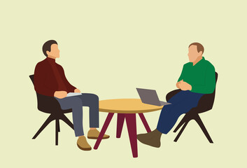 Business meeting of two men on a yellow background.