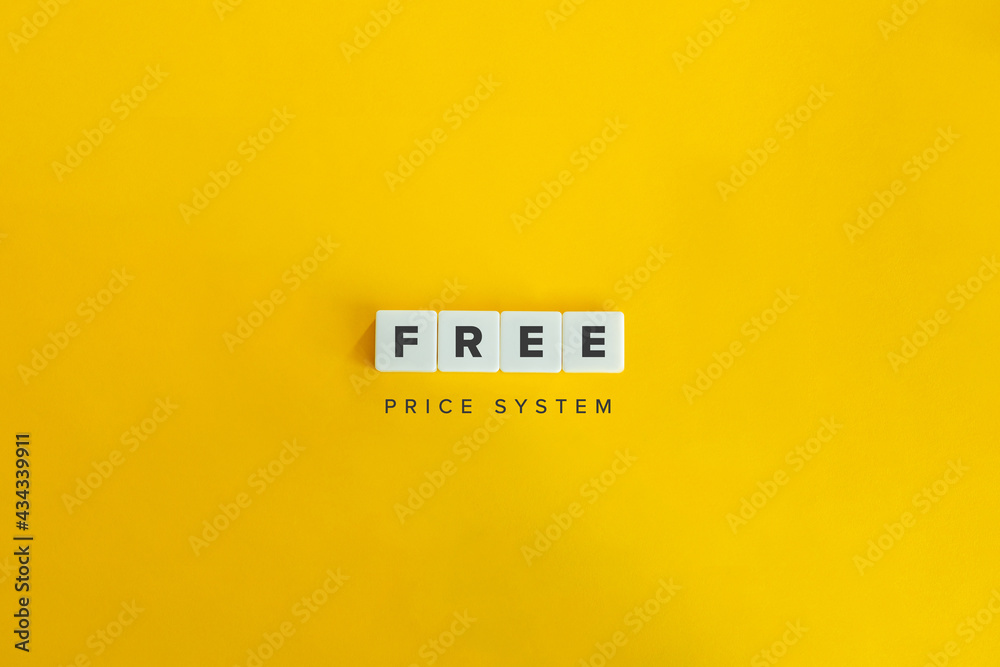 Free Price System Banner and Concept. Block letters on bright orange background. Minimal aesthetics. - obrazy, fototapety, plakaty 