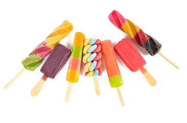 Sticker - colorful ice cream popsicles isolated on white backrgound