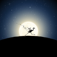 Sticker - Flamingo on moonlight night. Endangered animal. Death and afterlife