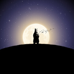 Sticker - polar bear on moonlight night. endangered animal. death and afterlife
