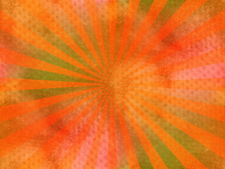 Wall Mural - Orange and green watercolor on paper texture. Star burst pattern in retro style. 