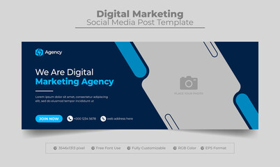 digital marketing agency facebook cover photo design with creative shape or web banner for digital m