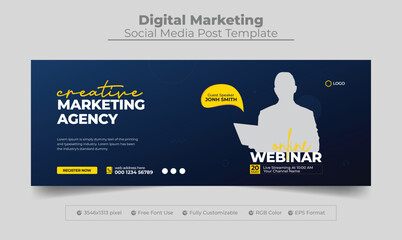 creative marketing agency facebook cover photo design and web banner template, online webinar facebo