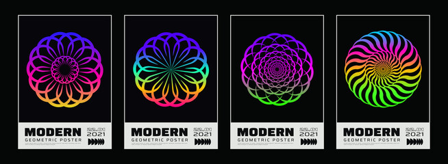 Poster - Set of abstract 3d colorful shapes. Modern geometric poster. Futuristic design cover vector design. Flower mandala.
