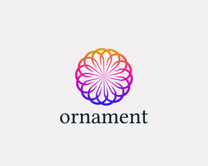 Aufkleber - Clean Colorful Mandala Ornament Logo Design. Abstract flower circle icon sign.
