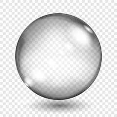 Wall Mural - Big translucent gray sphere with glares and shadows on transparent background. Transparency only in vector format