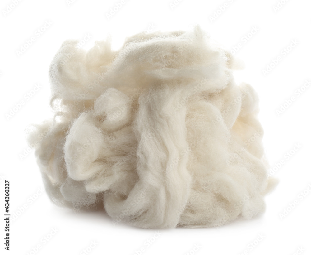 Heap of clean wool isolated on white - obrazy, fototapety, plakaty 