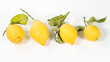 Lemons with its leaves, on white background