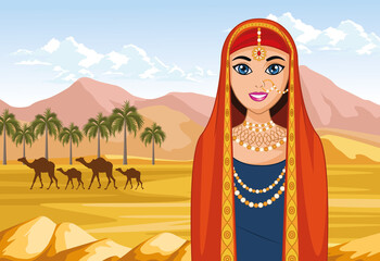 Wall Mural - arabic bride and camels