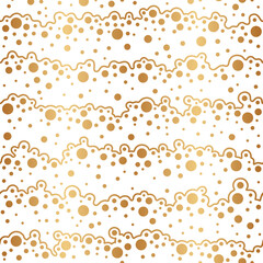 Poster - Abstract waves seamless pattern. Gold waves texture. Soap bubbles. Golden background. Repeated patern wavy line with bubbles. Repeating elegant gold backdrop for design prints. Vector illustration
