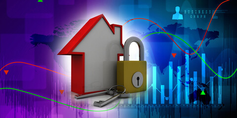 Poster - 3D rendering home protection lock
