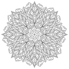 Coloring Page Mandala Outline Drawing For Art Therapy And Meditation. Circular Ornament