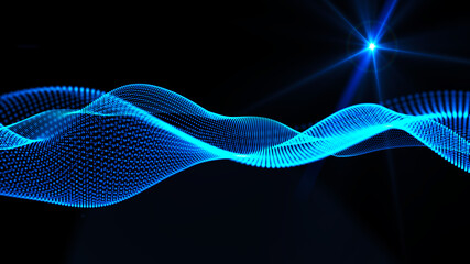 Poster - Abstract digital background. Futuristic wave of dots and weave lines. Digital technology. 3d rendering.