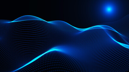 Poster - Abstract digital background. Futuristic wave of dots and weave lines. Digital technology. 3d rendering.