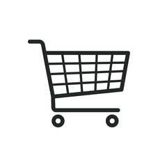 Poster - Shopping cart icon symbol. Flat shape trolley web store button. Online shop logo sign. Vector illustration image. Black silhouette isolated on white background.