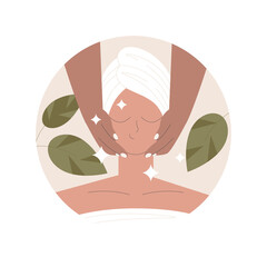 Poster - Facial massage abstract concept vector illustration. Spa treatment, face and neck lifting, professional skincare, wellness and relax, cosmetology clinic, thai salon, beauty abstract metaphor.