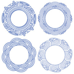 Set of round frames with sea waves and ornaments. Vintage style for Chinese painting on porcelain.