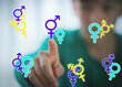 © Praewphan - Teen problem Family issues Gender confusion in teenager. A teen boy pointing at gender symbols of male bigender and transgender. Concept of choice gender confusion or dysphoria.