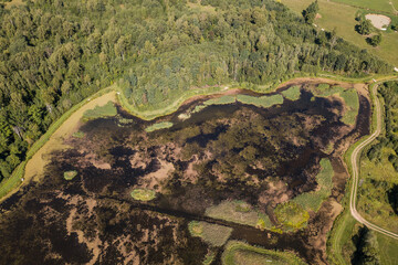 Wall Mural - Aerial view of Kabile village in sunny summer day, Latvia.