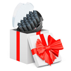 Poster - Compact hot rollers inside gift box, present concept. 3D rendering