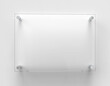 Blank A4 transparent glass office corporate Signage plate Mock Up Template, Clear Printing Board For Branding, Logo. Transparent acrylic advertising signboard mockup front view. 3D rendering