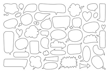Fototapete - Speech bubble. Empty comic thinking and talking balloons. Hand drawn doodle text bubbles. Cute blank cartoon dialogue balloon vector set. Frames and borders of different shape for communication