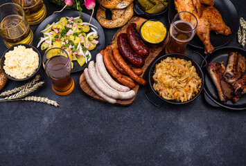 Wall Mural - Oktoberfest dishes with beer, pretzel and sausage