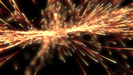 Poster - high speed data particle trails. 3d illustration with depth of field blur effect. suitable for big data, technology, networl and futuristic themes.