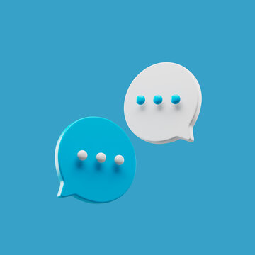 Chat discussion icons simple 3d render illustration isolated on blue background