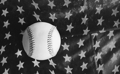 Sticker - Baseball sports ball on American flag stars background in vintage style patriotic black and white.