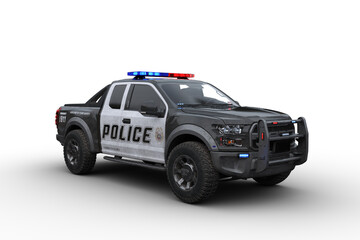 Poster - 3D rendering of a black and white american police truck isolated on white.