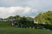 Tourist Camping Tents In Mountain At Doi Samer Dao, Nan, Thailand