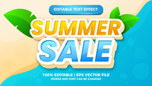 Fresh Summer Sale With Beach Background Editable Text Style Effect Illustrator. Vector Design Template