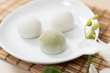 Japanese matcha and original mochi or daifuku dessert