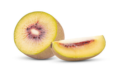 half red kiwi fruit on white background