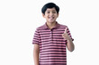 © chomplearn_2001 - Portrait of a happy Indian boy, .shows sight thumbs up, joy and a smile, over white background and looking at camera, with clipping path