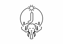 Black Line Art Illustration Of Elephant Head With J Initial Letter