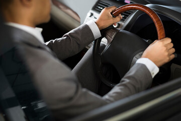 Businessman Drive Car Hands Steering Wheel