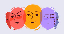 Various Emotions And Facial Expressions Of One Person. Psychological Concept Vector Illustration.
