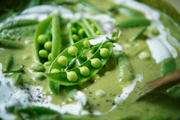 Wall Mural - Green pea soup food photography recipe idea