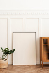 Wall Mural - Blank picture frame on parquet floor