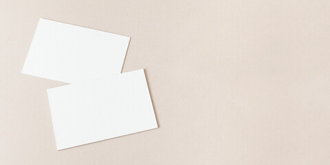 Wall Mural - Blank business cards on beige social banner