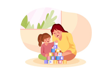 Mother with Kids Illustration concept. Flat illustration isolated on white background.