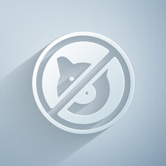 Poster - Paper cut No pig icon isolated on grey background. Stop pork. Animal symbol. Paper art style. Vector