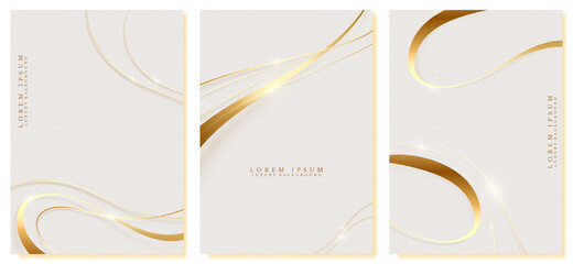 Golden curve lines sparkled with glitter. Set of luxury background minimal trend japanese style. Vector illustration for design.