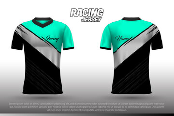 Wall Mural - Sports racing jersey design. Front back t-shirt design. Templates for team uniforms. Sports design for football, racing, cycling, gaming jersey. Vector.