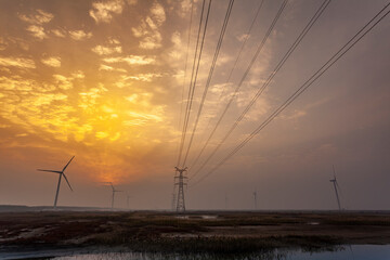 Wall Mural - Electricity tower under the evening sky