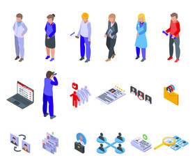 Poster - Human resources icons set. Isometric set of human resources vector icons for web design isolated on white background